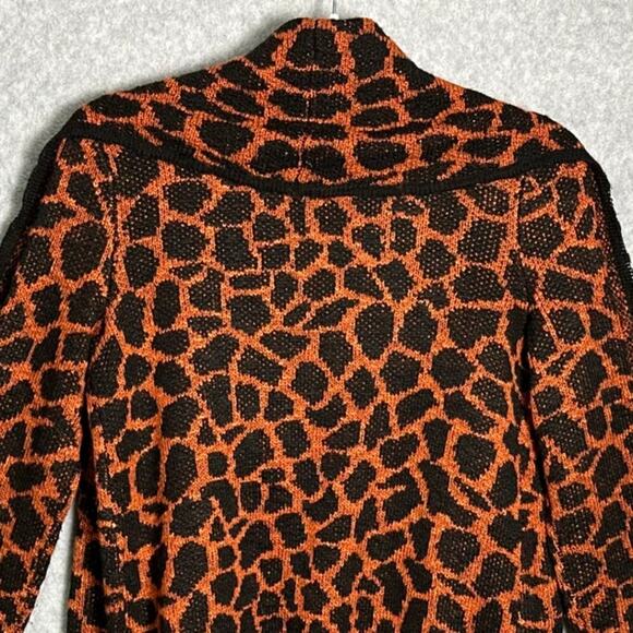 Element S Animal Print Open Front Cardigan Waterfall Flare Collar Black & Orange - Picture 12 of 13